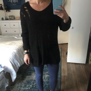 Oversized black sweater distressed